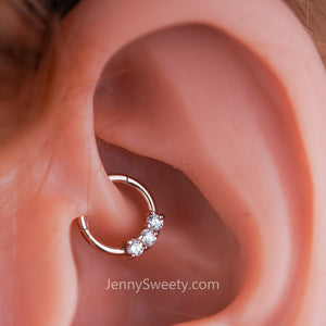 Rose Gold Trio Zircon Hoop Daith Earring Hoop Cartilage Septum Ring