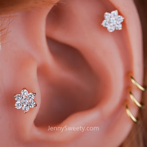 Sparkle Flower Zircon Helix Cartilage Tragus Earring Labret